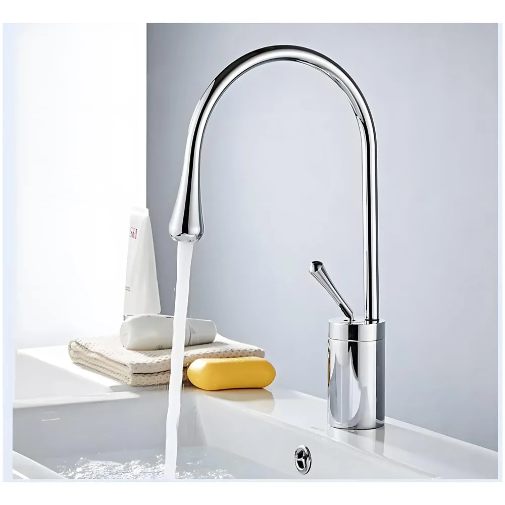 Silver Chrome Drop Mixer Hot and Cold Basin Tap Faucet Vessel Mount 38 Cm Sink Mixer Silver Chrome Colour Body for Basin Tap Faucet Bathroom Kitchen 38 Cm Height