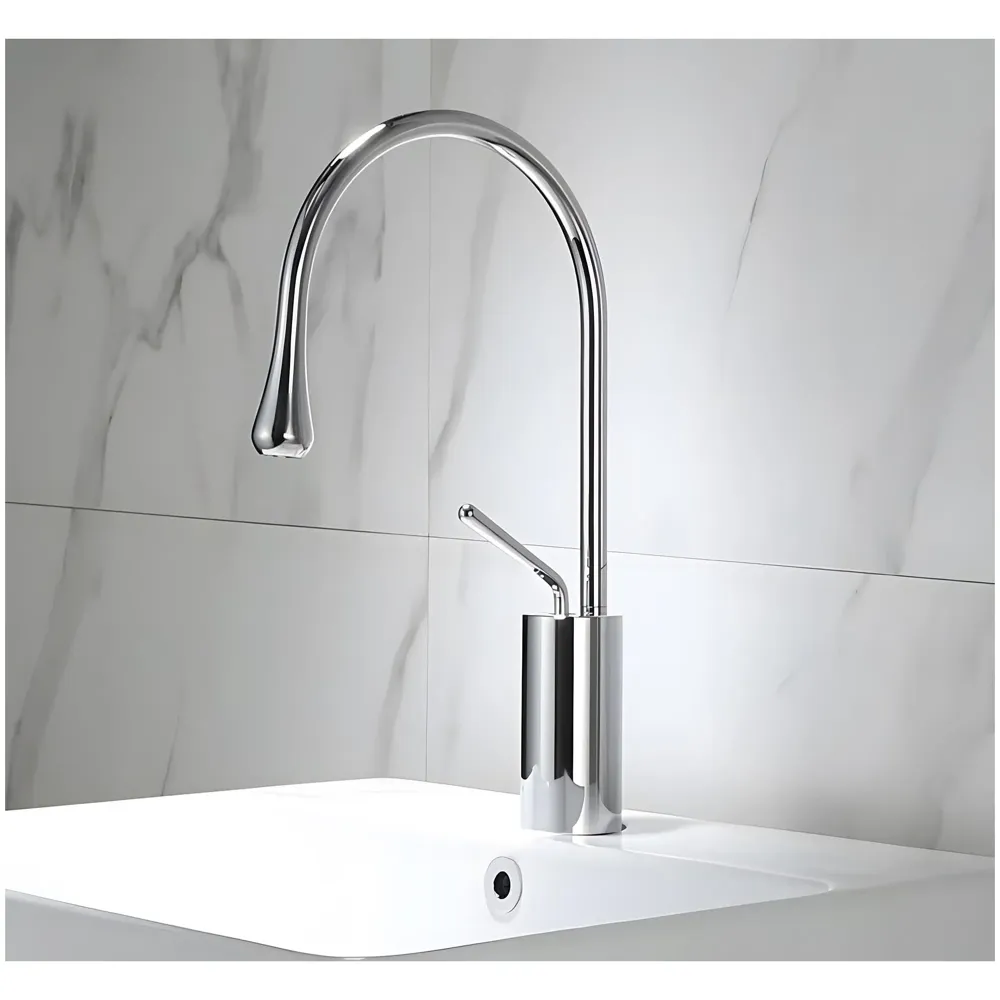 Silver Chrome Drop Mixer Hot and Cold Basin Tap Faucet Vessel Mount 38 Cm Sink Mixer Silver Chrome Colour Body for Basin Tap Faucet Bathroom Kitchen 38 Cm Height