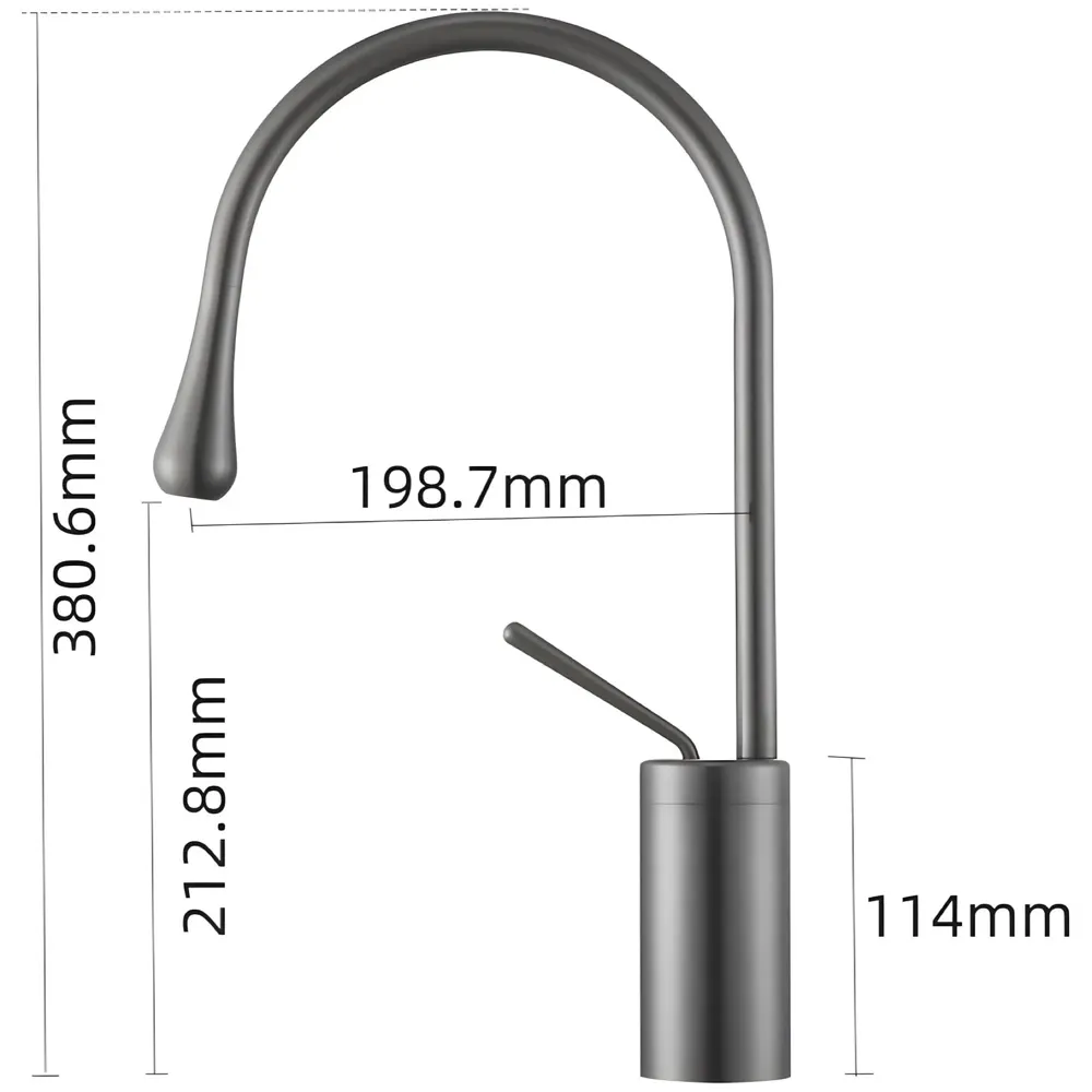 Dark Grey Drop Mixer Hot and Cold Basin Tap Faucet Vessel Mount 38 Cm Sink Mixer Dark Grey Colour Body for Basin Tap Faucet Bathroom Kitchen 38 Cm Height