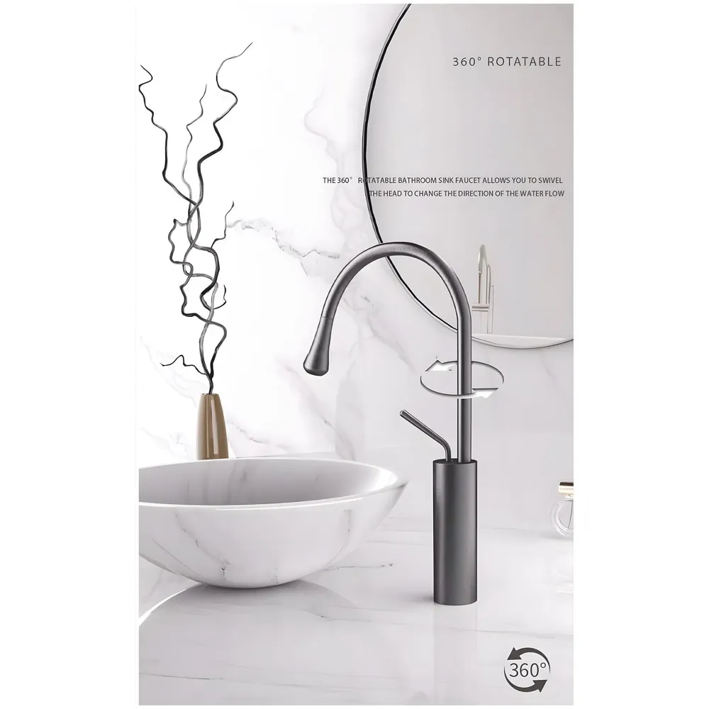 Dark Grey Mixer Hot and Cold Basin Tap Faucet Sink Mixer Dark Grey Colour Tall Body for Basin Tap Faucet Bathroom Kitchen - 43 Cm Height