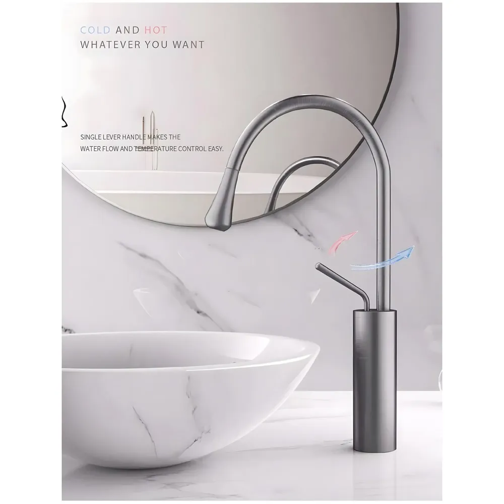 Dark Grey Mixer Hot and Cold Basin Tap Faucet Sink Mixer Dark Grey Colour Tall Body for Basin Tap Faucet Bathroom Kitchen - 43 Cm Height