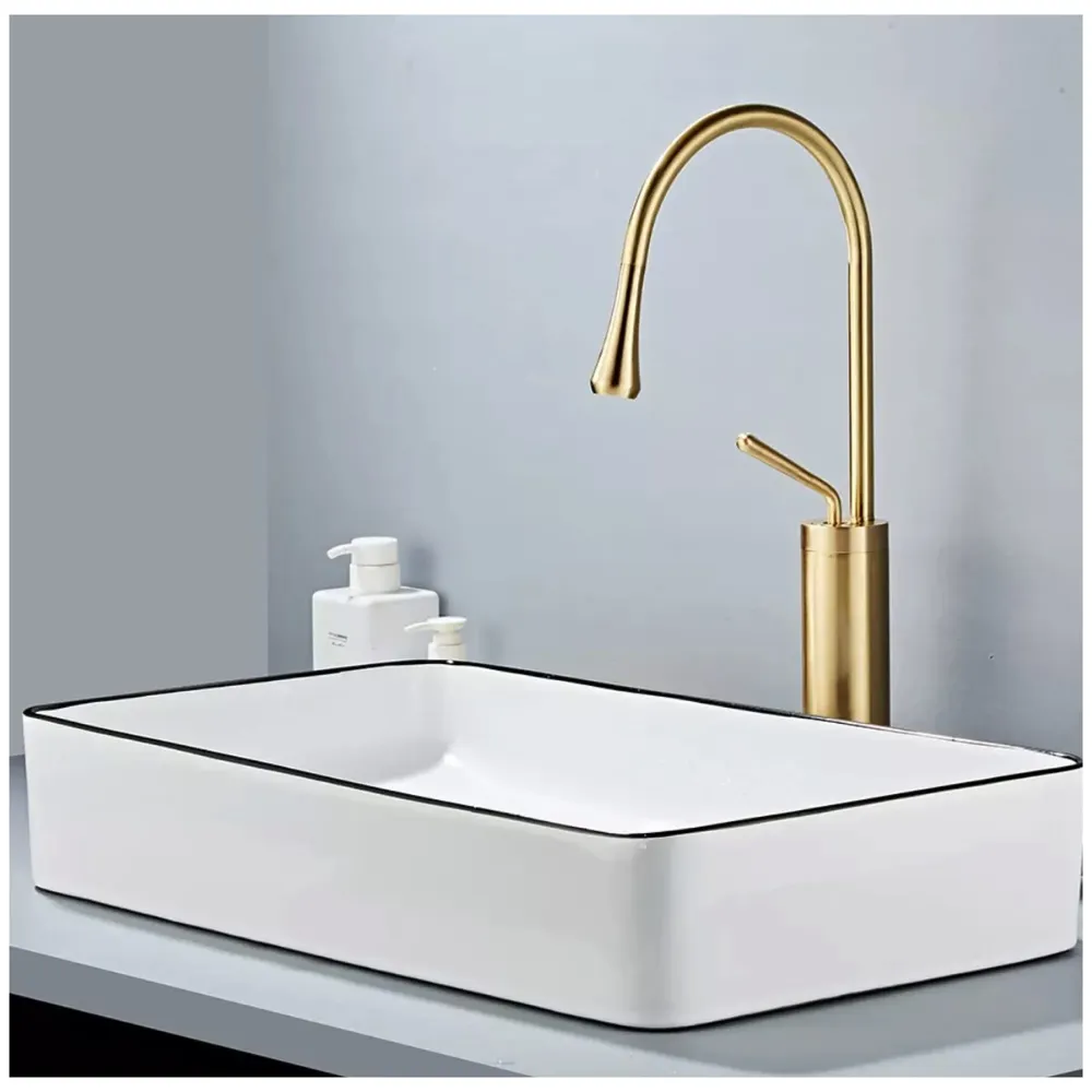 Gold Drop Basin Tap Faucet Mixer for Bathroom Toilet Wash Basins Hot and Cold WaterSink Mixer Golden Colour Tall Body Basin Tap Faucet Bathroom Kitchen 46 cm Height
