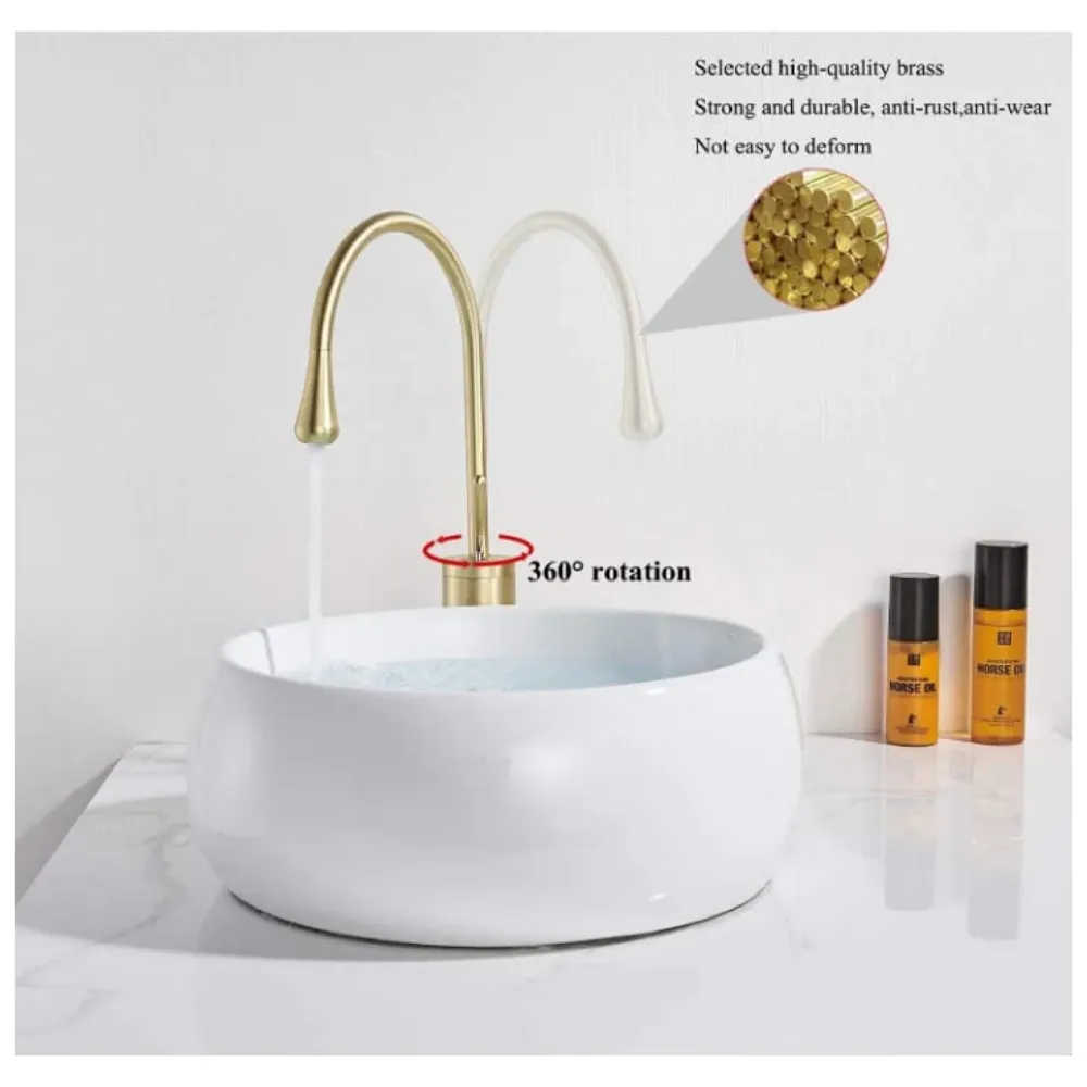 Gold Drop Basin Tap Faucet Mixer for Bathroom Toilet Wash Basins Hot and Cold WaterSink Mixer Golden Colour Tall Body Basin Tap Faucet Bathroom Kitchen 46 cm Height