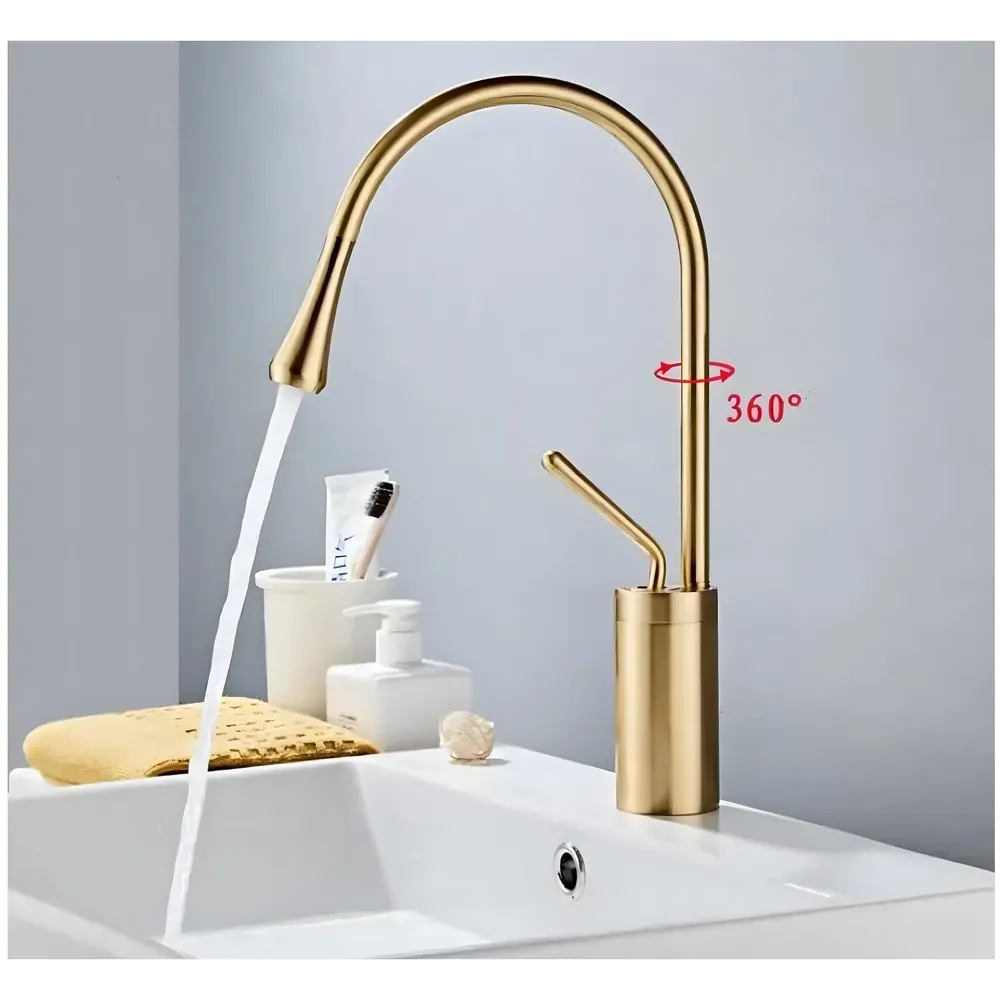 Gold Drop Basin Tap Faucet Mixer for Bathroom Toilet Wash Basins Hot and Cold Water Sink Mixer Golden Colour Tall- 38 Cm Height Golden Colour