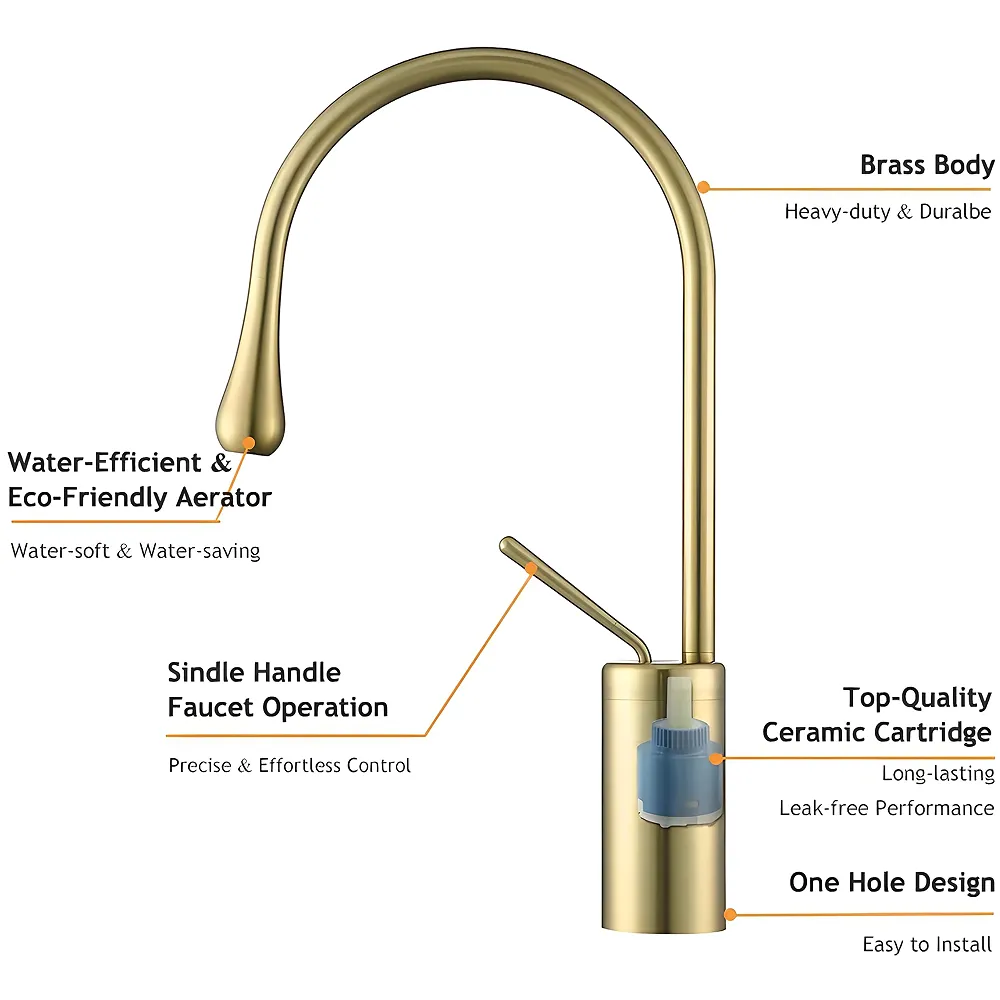 Gold Drop Basin Tap Faucet Mixer 38 cm Golden Colour Hot Cold