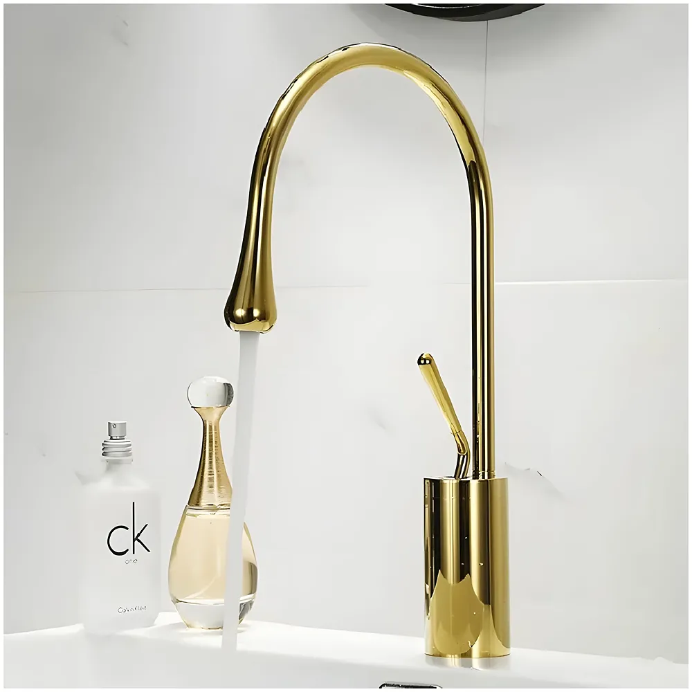 Gold Drop Basin Tap Faucet Mixer 38 cm Golden Colour Hot Cold