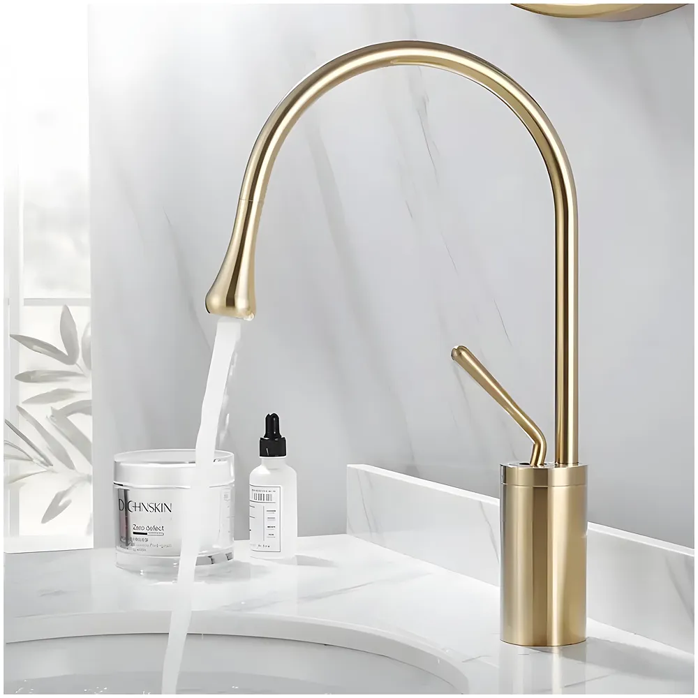 Gold Drop Basin Tap Faucet Mixer 38 cm Golden Colour Hot Cold
