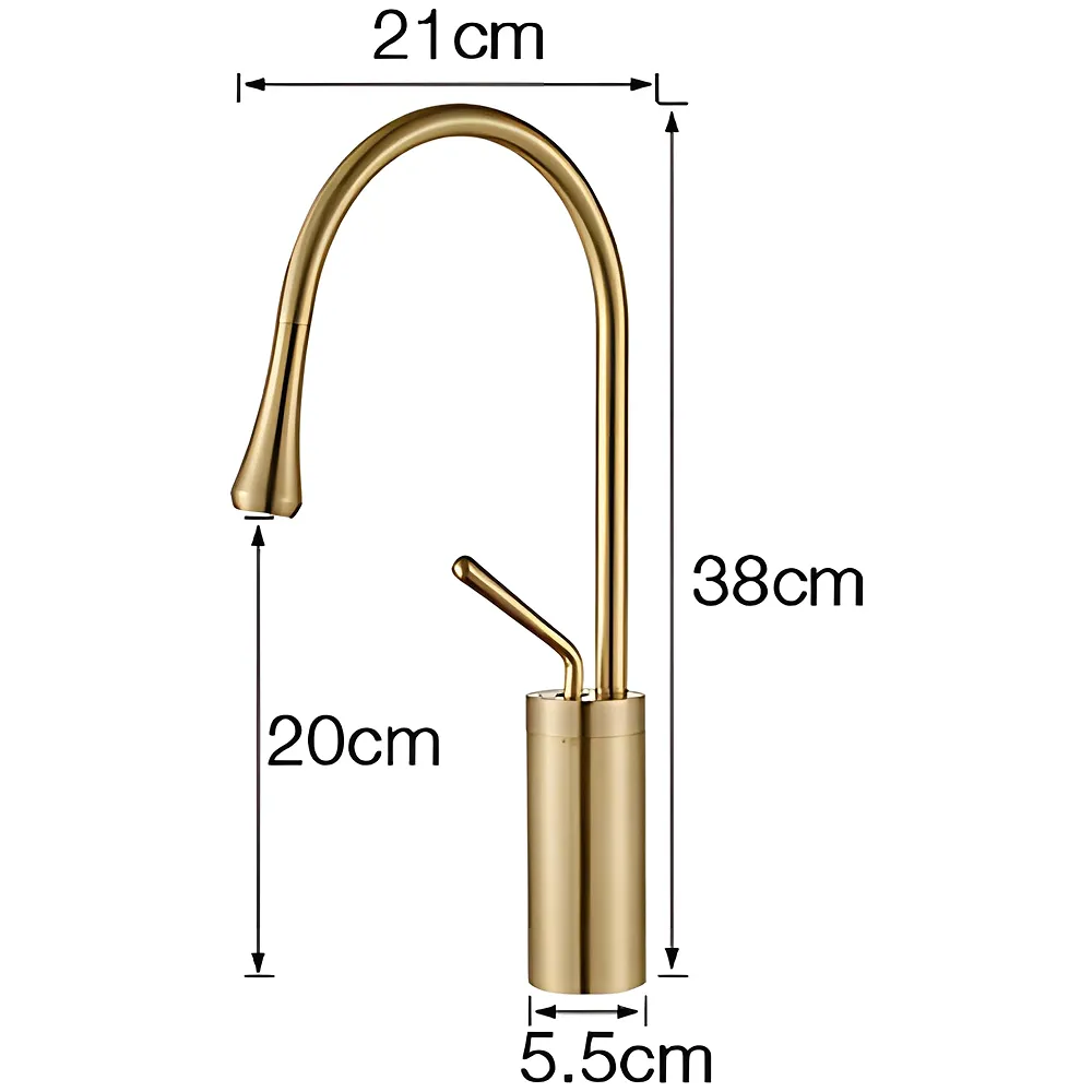 Gold Drop Basin Tap Faucet Mixer 38 cm Golden Colour Hot Cold
