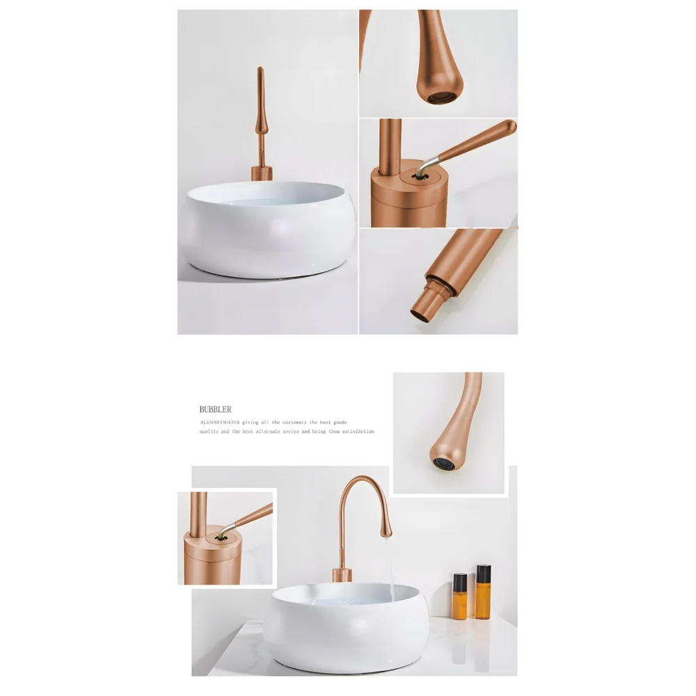 Rose Gold Drop Basin Tap Faucet Mixer for Bathroom Toilet Wash Basins Hot and Cold Water Sink Mixer Rosegold Colour Tall Body - 43cm Height