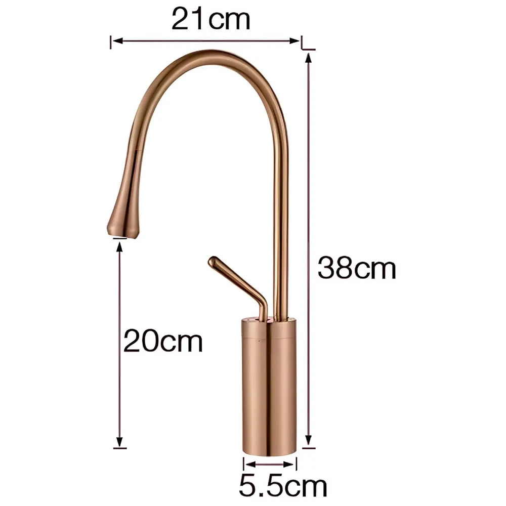Rose Gold Drop Mixer Hot and Cold Basin Tap Faucet Vessel Mount 38 Cm Sink Mixer Rosegold Colour Body for Basin Tap Faucet Bathroom Kitchen 38 Cm Height