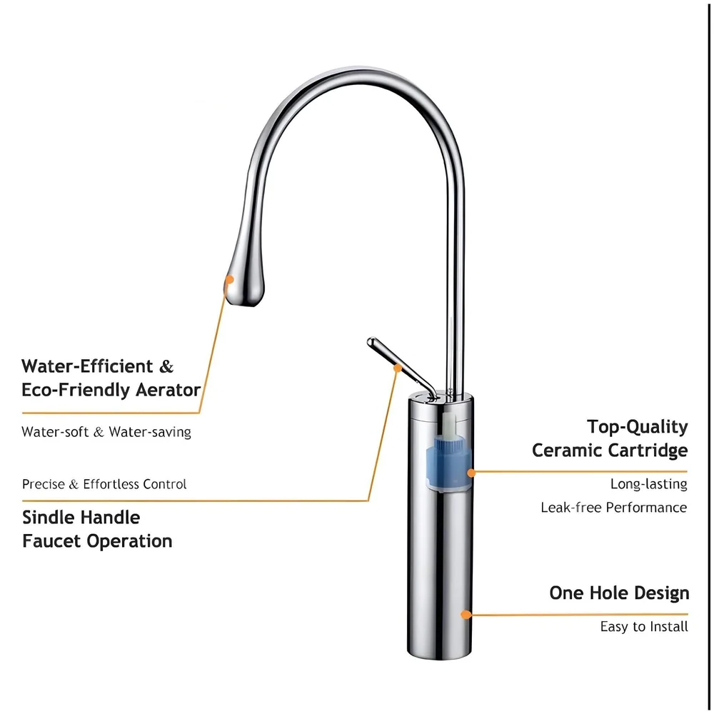 Chrome Silver Drop Basin Tap Faucet Mixer for Bathroom Toilet Wash Basins Hot and Cold Water Sink Mixer Chrome Colour Tall Body 43cm Height