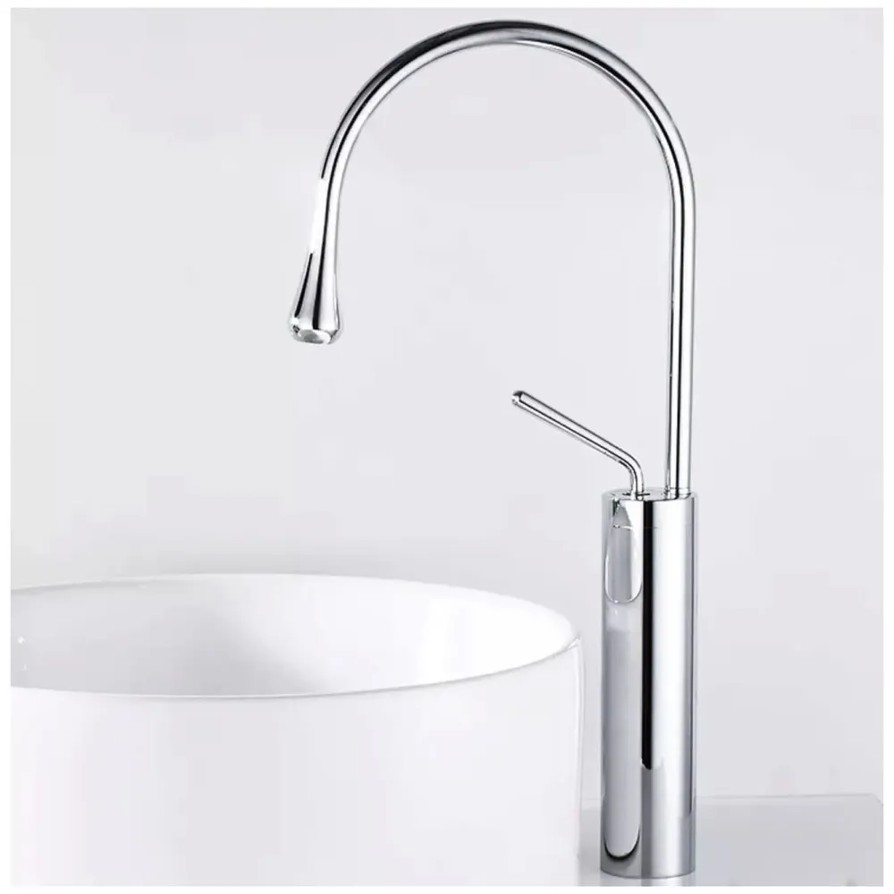 Chrome Silver Drop Basin Tap Faucet Mixer for Bathroom Toilet Wash Basins Hot and Cold Water Sink Mixer Chrome Colour Tall Body 43cm Height