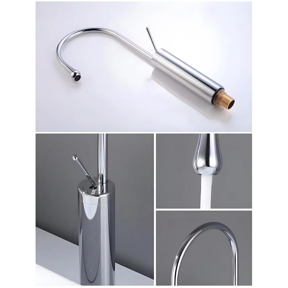 Chrome Silver Drop Basin Tap Faucet Mixer for Bathroom Toilet Wash Basins Hot and Cold Water Sink Mixer Chrome Colour Tall Body 43cm Height