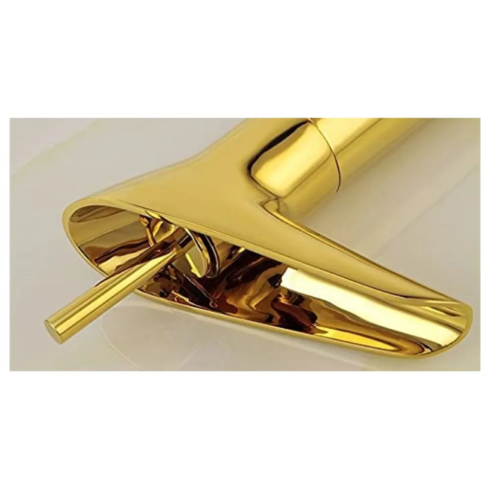 Waterfall Gold Basin Tap Faucet for Bathroom Toilet Wash Basins Hot and Cold Water, 7 Inch Height, Golden Colour (El Dorado Petite)