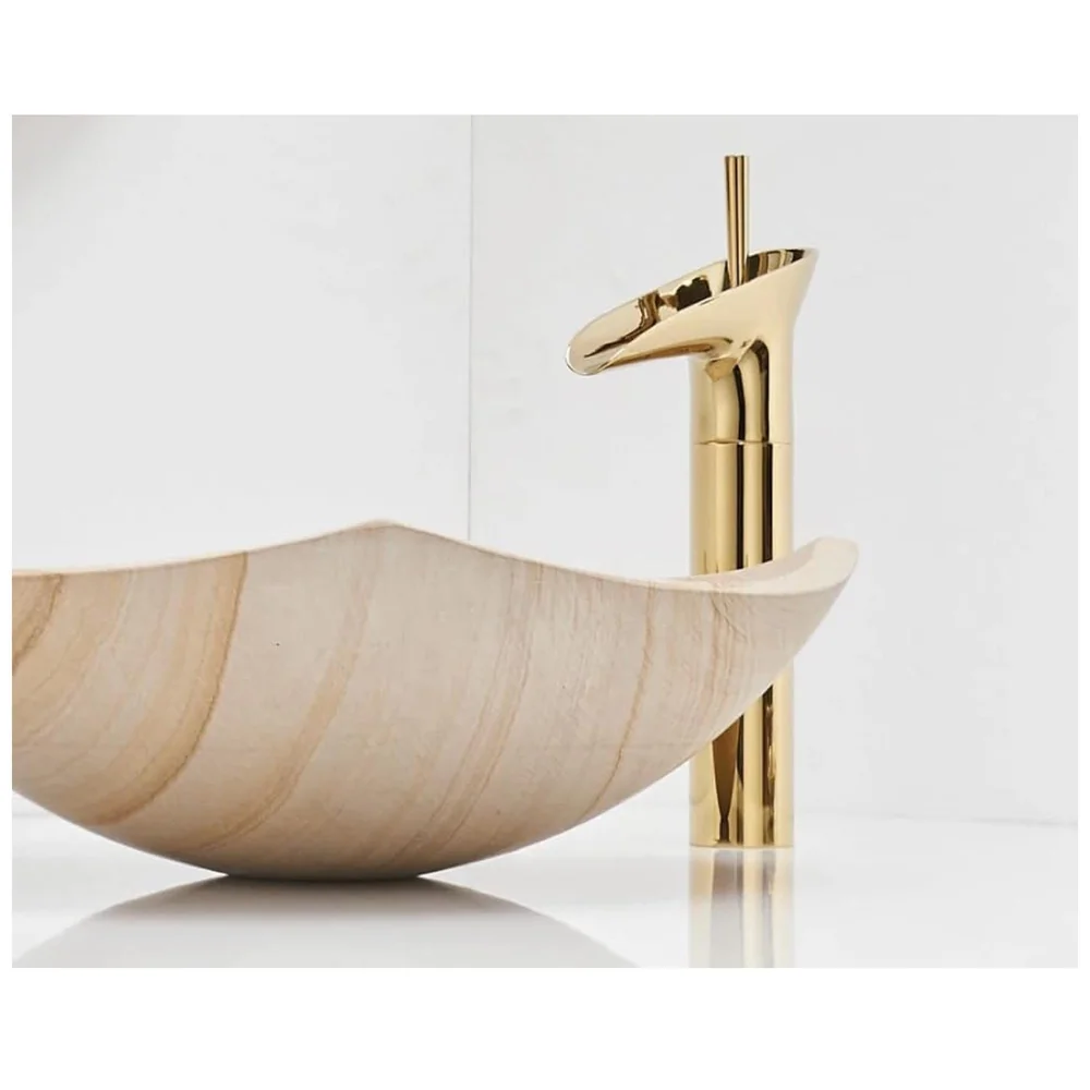 Gold Basin Mixer Faucet Tap Hot and Cold, 12 Inch Height Golden Waterfall for Bathroom Toilet Wash Basins - 30 cm Height.