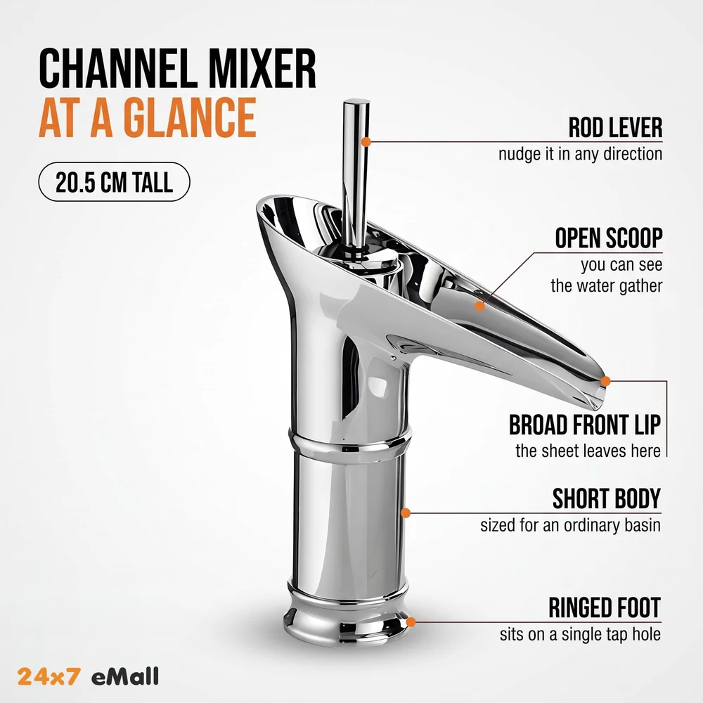 Chrome Silver Bsain tap Faucet Mixer Waterfall for Bathroom Toilet Wash Basins Hot and Cold Water, 7 inch Tap Height Waterfall Spout
