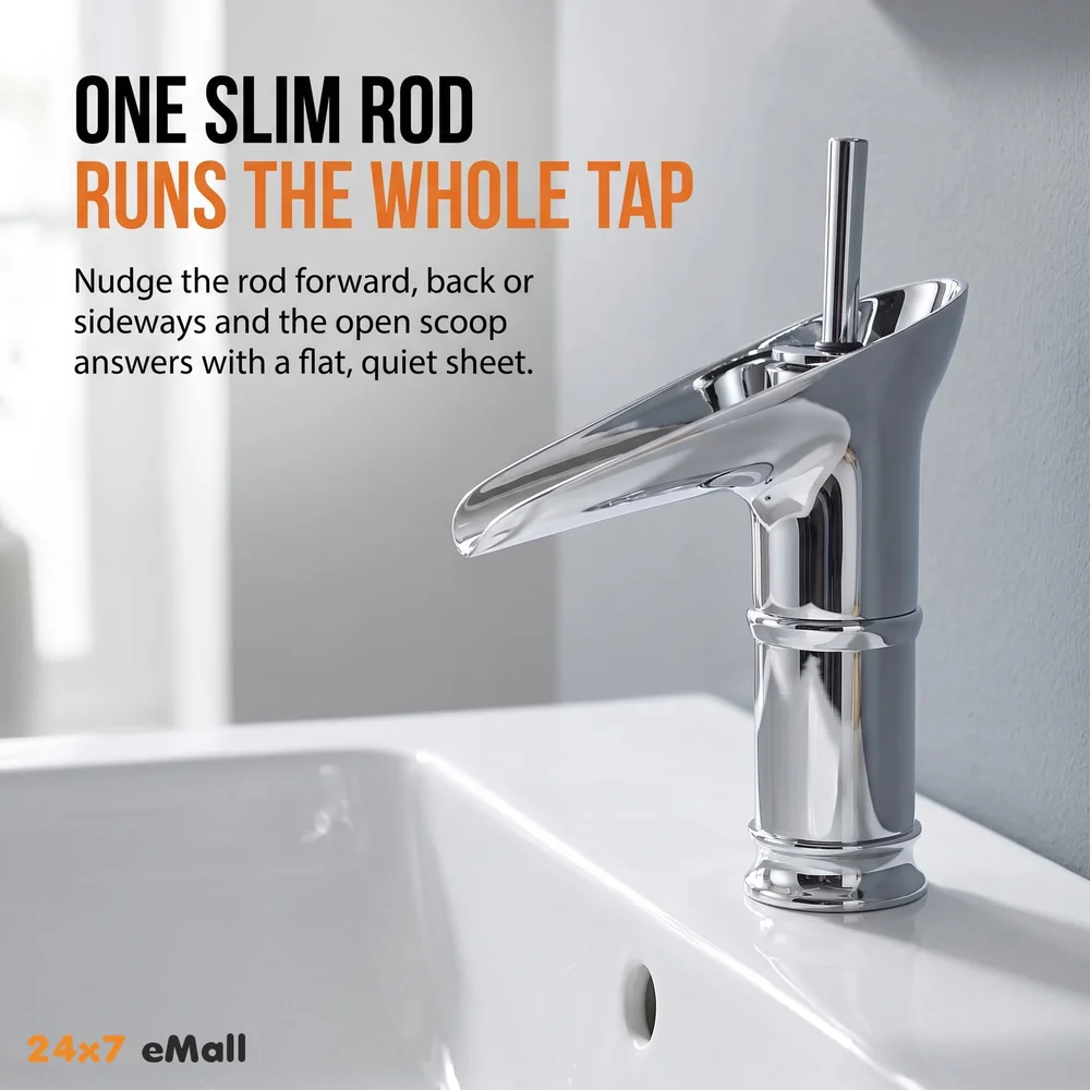 Chrome Silver Bsain tap Faucet Mixer Waterfall for Bathroom Toilet Wash Basins Hot and Cold Water, 7 inch Tap Height Waterfall Spout