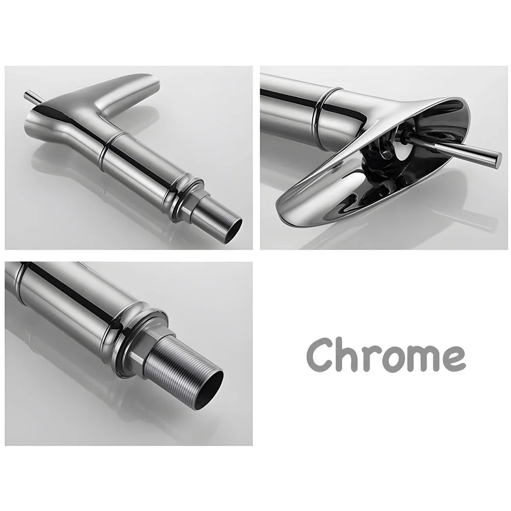 Chrome Silver Bsain tap Faucet Mixer Waterfall for Bathroom Toilet Wash Basins Hot and Cold Water, 7 inch Tap Height Waterfall Spout