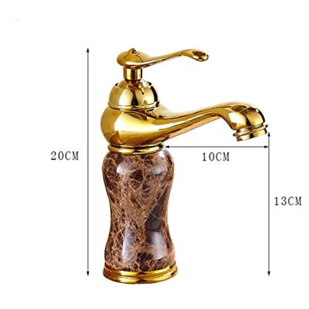 Marble Gold Basin Mixer Faucet Tap, Hot and Cold, 6 Inch Height Emperador Petite 15 cm Height for Bathroom Toilet Wash Basins