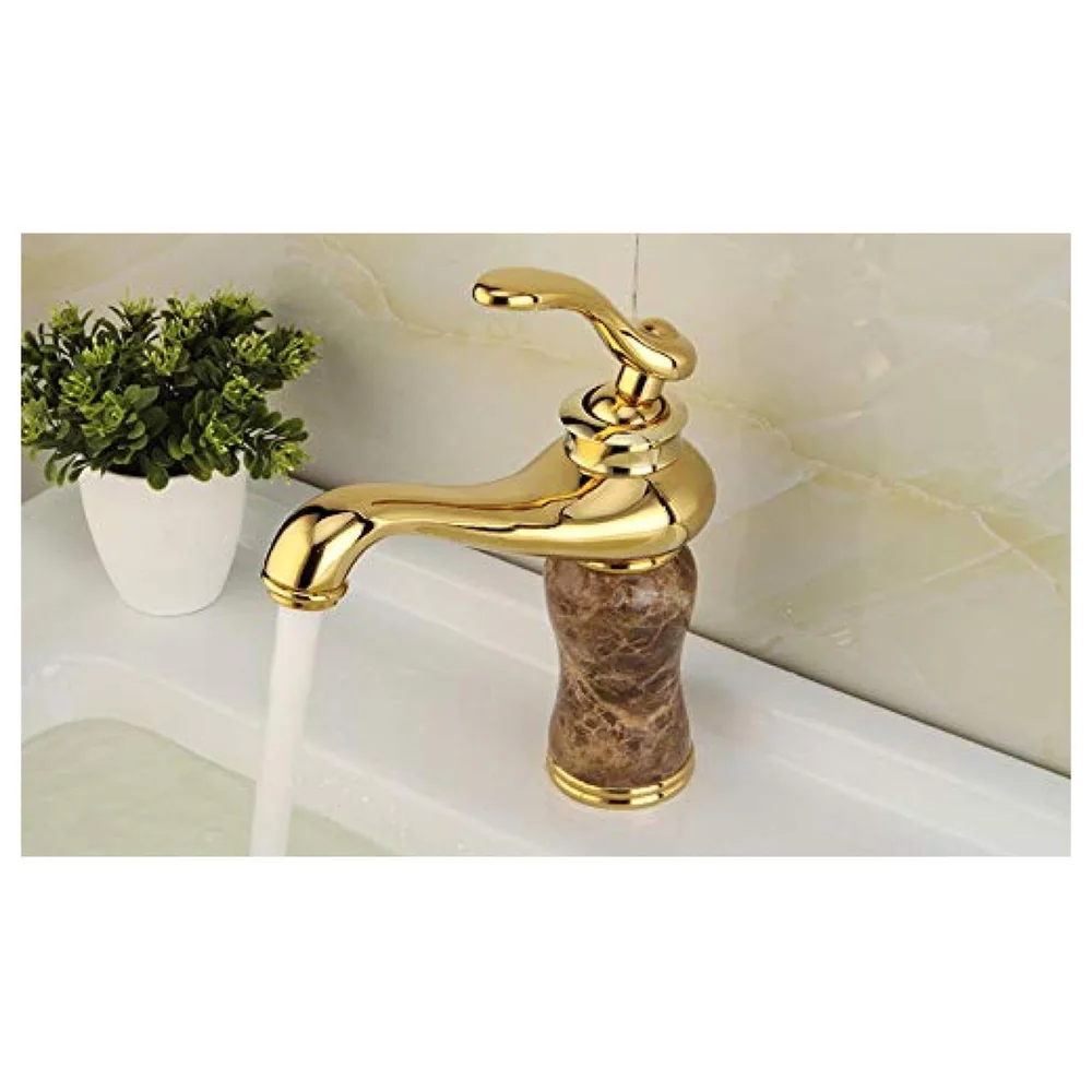 Marble Gold Basin Mixer Faucet Tap, Hot and Cold, 6 Inch Height Emperador Petite 15 cm Height for Bathroom Toilet Wash Basins