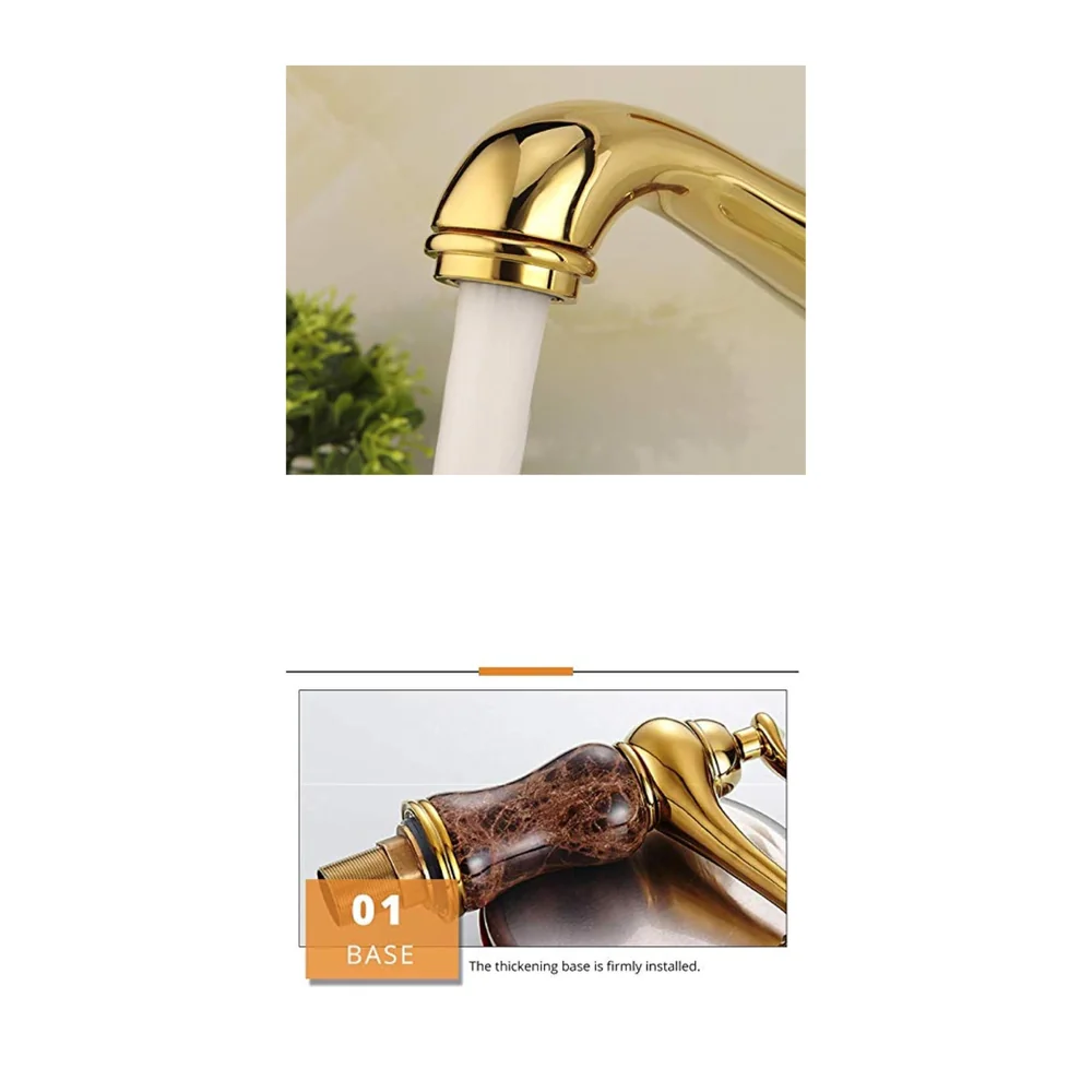 Marble Gold Basin Mixer Faucet Tap, Hot and Cold, 6 Inch Height Emperador Petite 15 cm Height for Bathroom Toilet Wash Basins