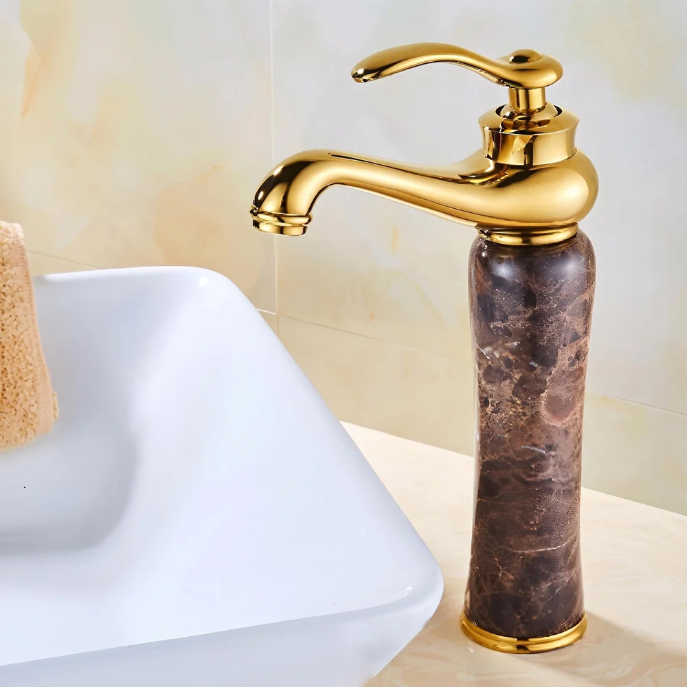 Brass 12 Inch Basin Mixer tap Faucet for Bathroom and Wash basins Toilets Marble Finish Dark Italian Marble Hot and Cold Water