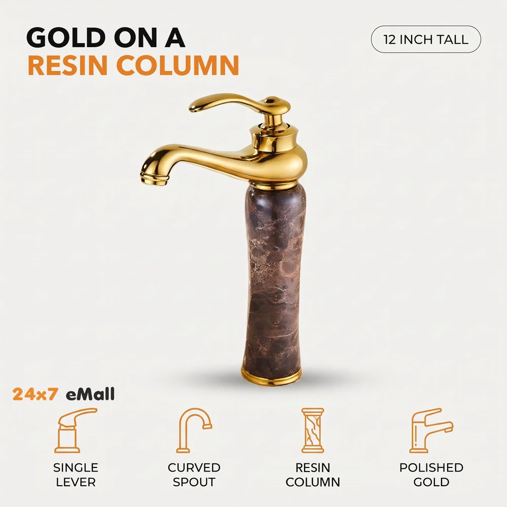Brass 12 Inch Basin Mixer tap Faucet for Bathroom and Wash basins Toilets Marble Finish Dark Italian Marble Hot and Cold Water
