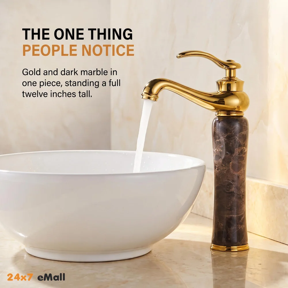 Brass 12 Inch Basin Mixer tap Faucet for Bathroom and Wash basins Toilets Marble Finish Dark Italian Marble Hot and Cold Water