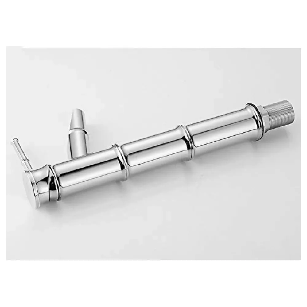 Silver Chrome Waterfall Bamboo Spout Single Lever Basin Mixer with 2 Braided Connection Pipes 450mm Hot and Cold, Bamboo with Aerated Water Flow, 12 Inches Height