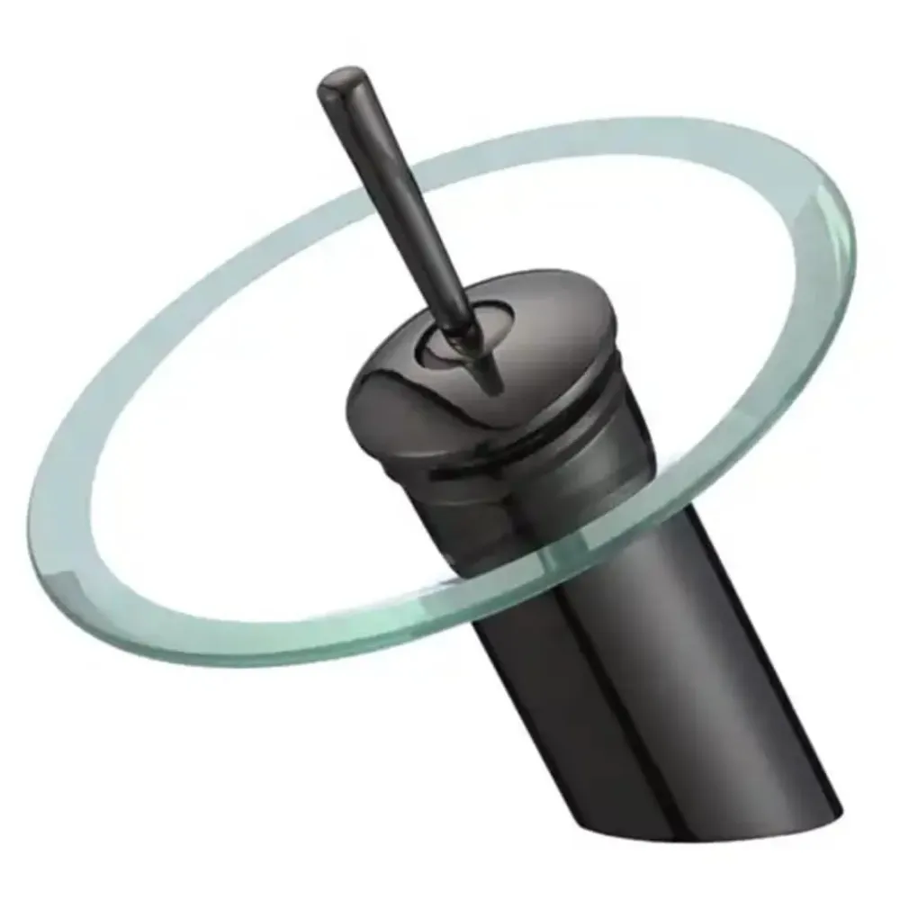 Black Glass tap Faucet Waterfall Mixer Basin Tap Faucet Basin Mixer Fancy Round Pillar Tap Cock Hot and Cold Bathroom Faucet Brass Single Lever Sink Faucet.