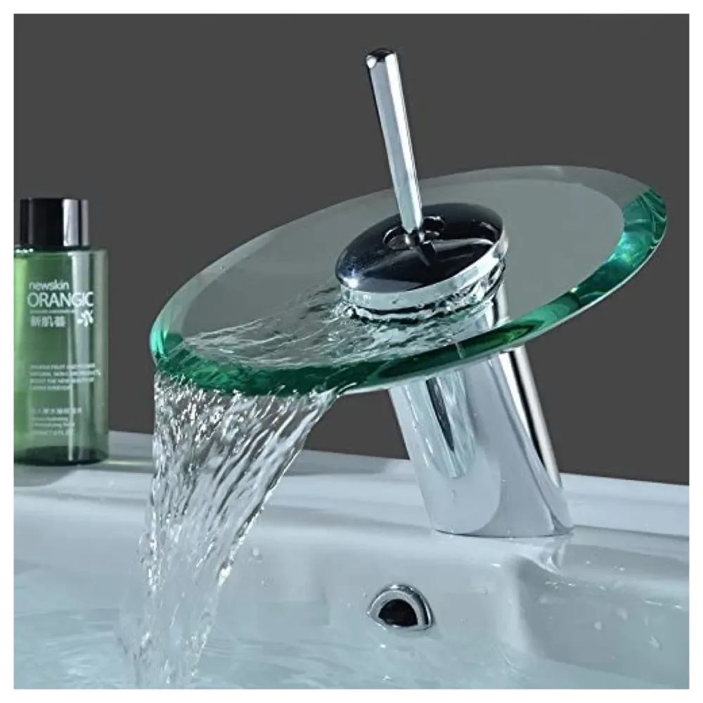 Glass Waterfall Mixer Bathroom Faucet Brass Single Lever Basin Vanity Lavatory Vessel Sink Faucet.