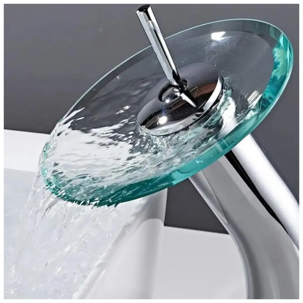Tall Glass Waterfall Mixer Bathroom Faucet Brass Single Lever Basin Vanity Lavatory Vessel Sink Faucet 11 Inches