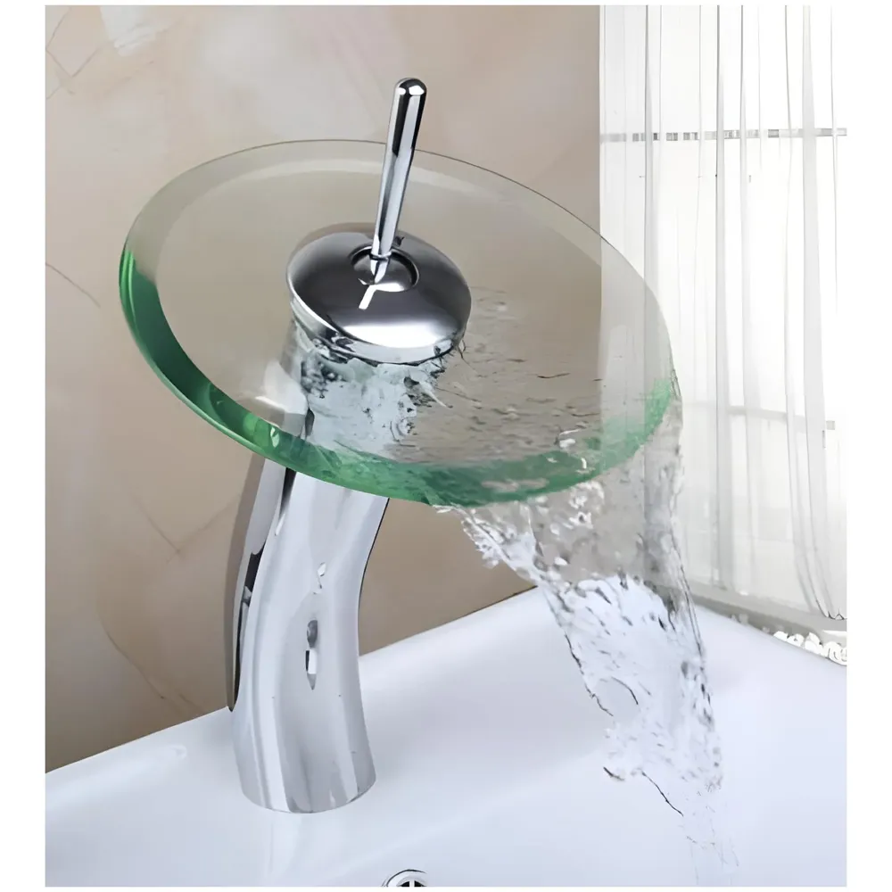 Tall Glass Waterfall Mixer Bathroom Faucet Brass Single Lever Basin Vanity Lavatory Vessel Sink Faucet 11 Inches