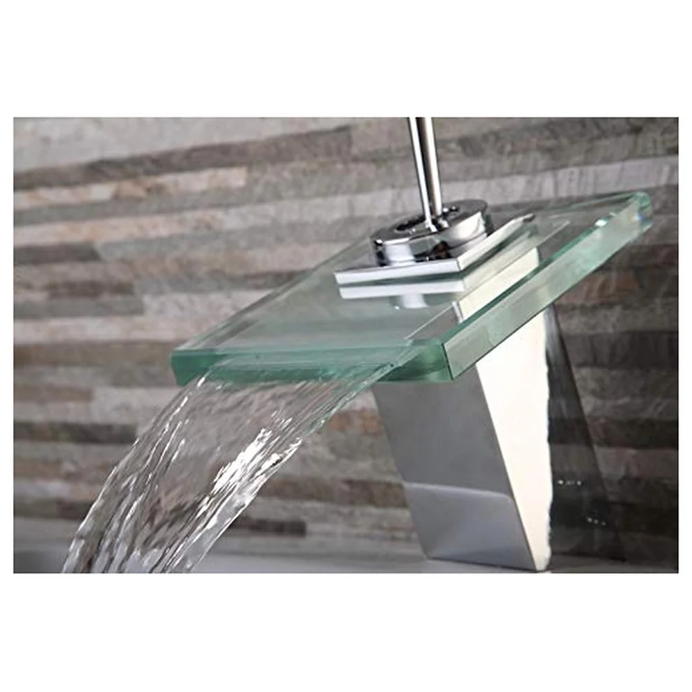 Square Glass Waterfall Mixer Bathroom Faucet Brass Vessel Sink