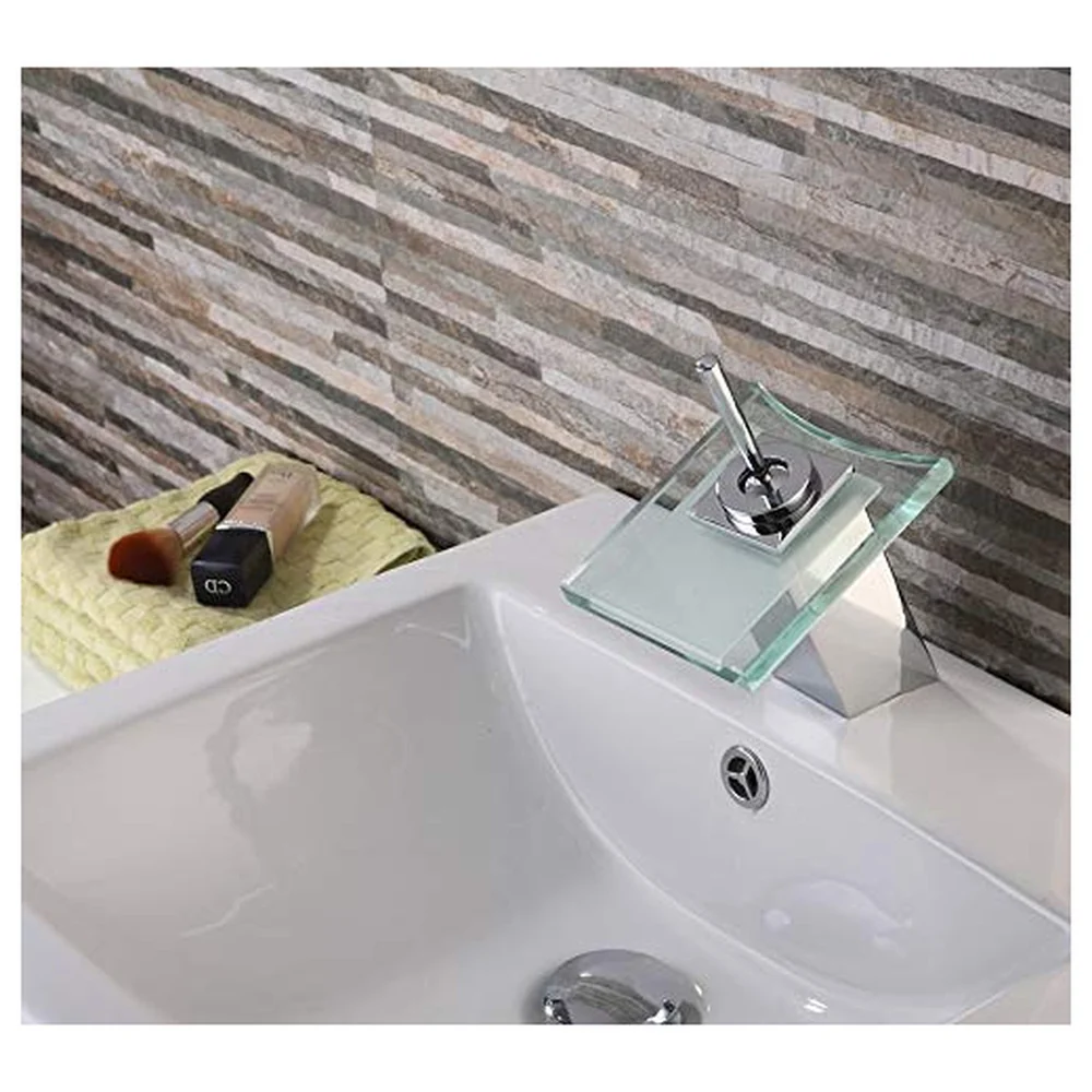 Square Glass Waterfall Mixer Bathroom Faucet Brass Vessel Sink