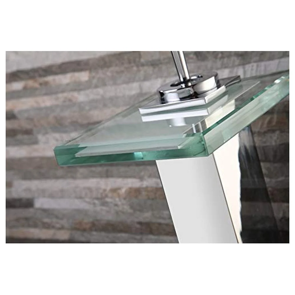 Square Glass Waterfall Mixer Bathroom Faucet Brass Vessel Sink