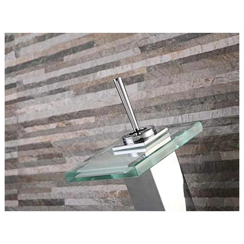 Square Glass Waterfall Mixer Bathroom Faucet Brass Vessel Sink