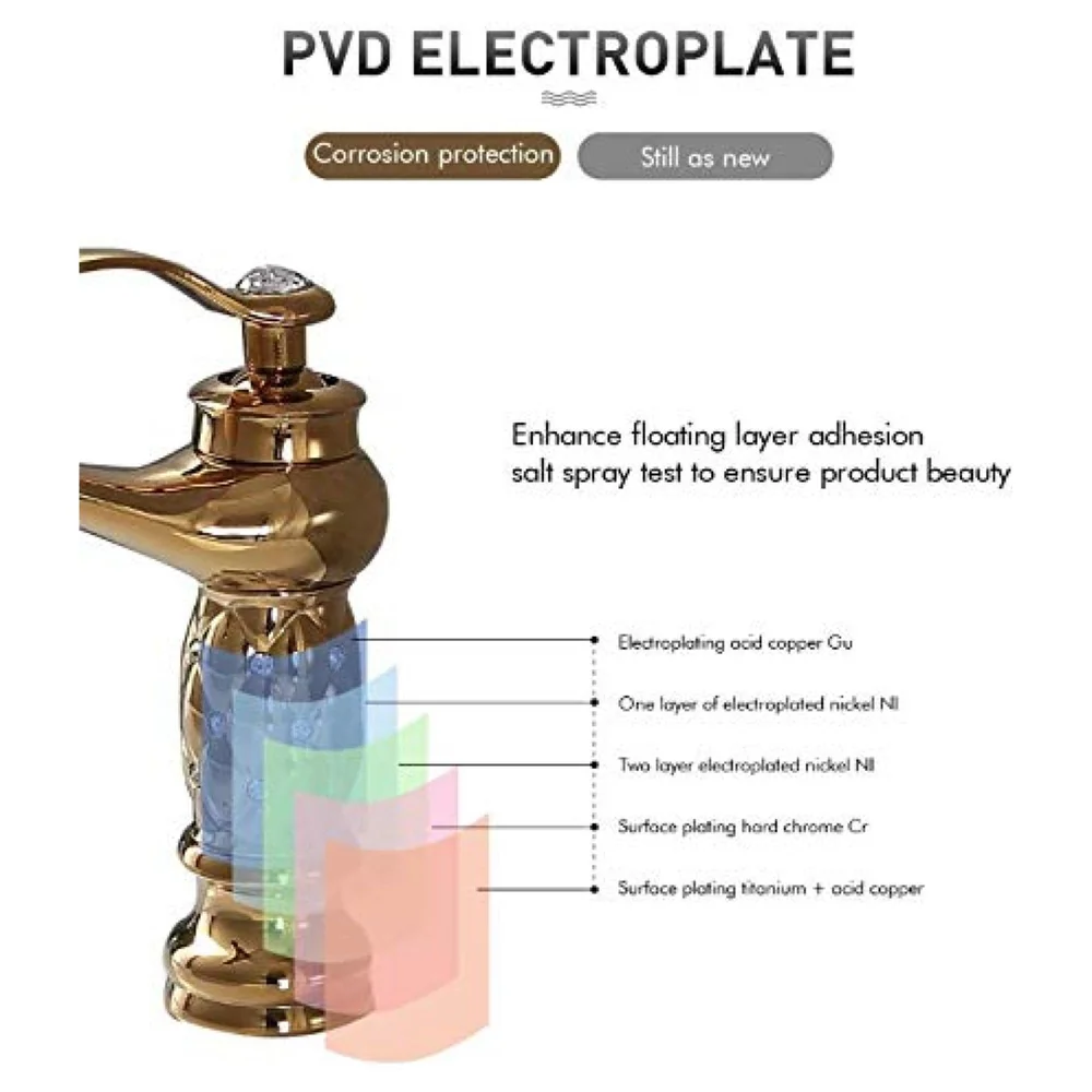 Gold Brass Heavy Basin Mixer Faucet Tap for Bathroom Toilet Wash Basins Hot and Cold Water, Gold Diamond 12 Inch Height