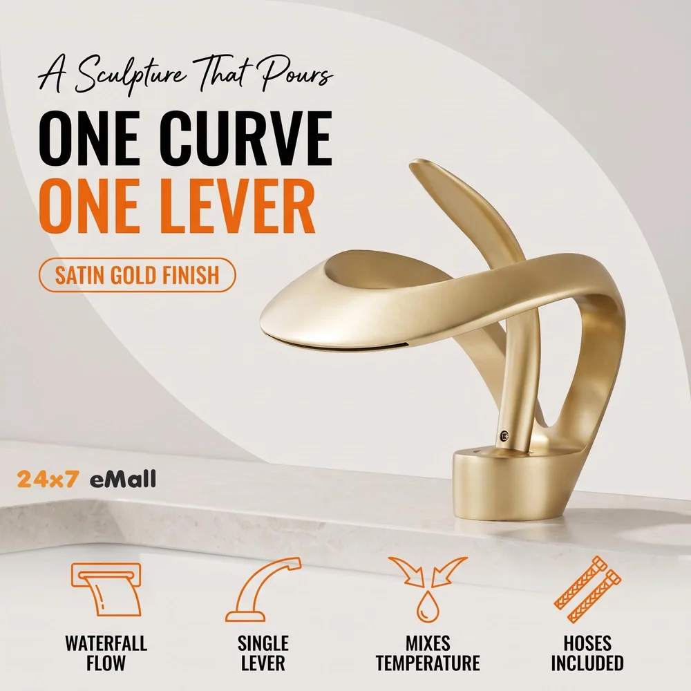 Brass Single Lever Basin Mixer Gold Golden Vessel Mounted Designer Waterfall Flow Tap Faucet for Bathroom Toilet Kitchen