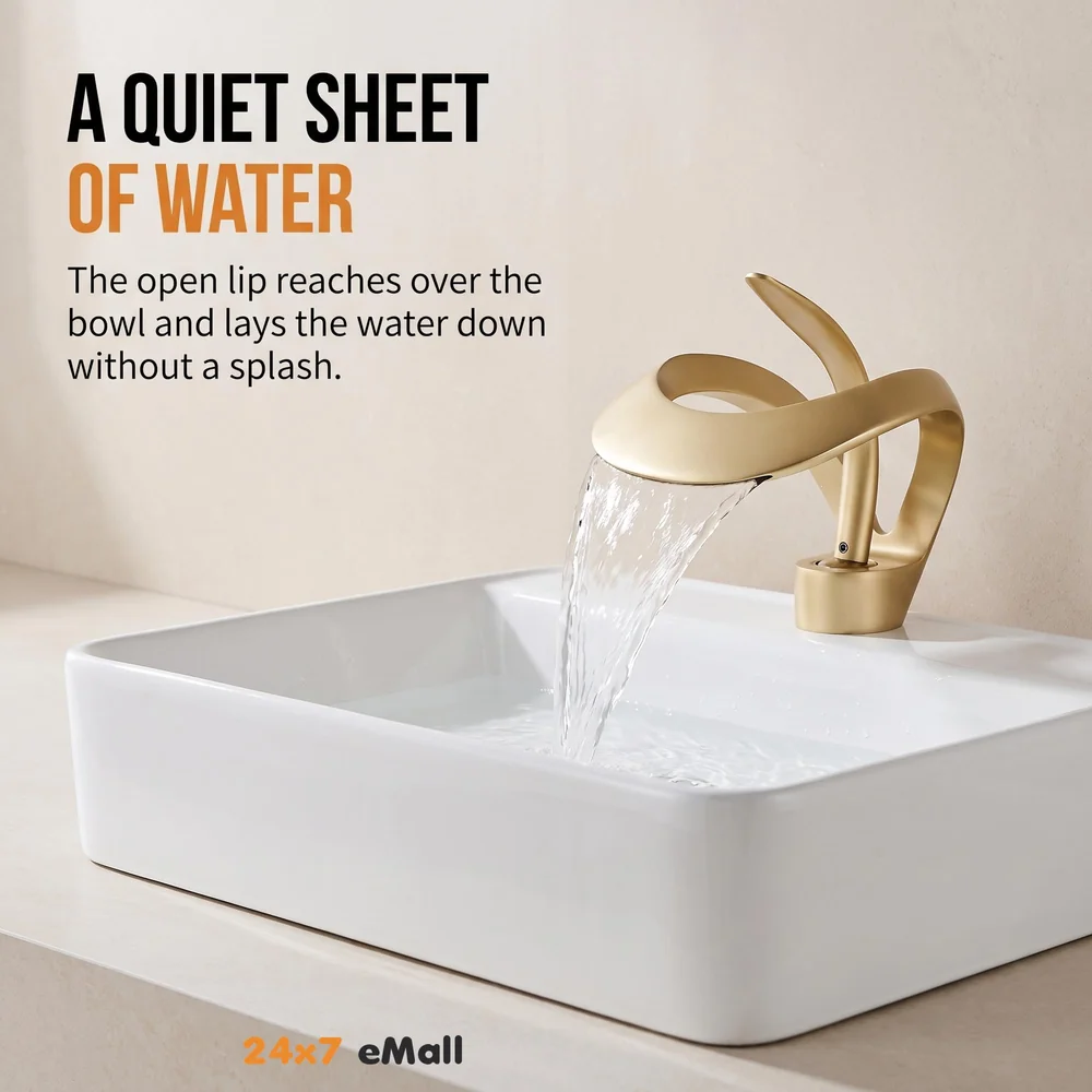 Brass Single Lever Basin Mixer Gold Golden Vessel Mounted Designer Waterfall Flow Tap Faucet for Bathroom Toilet Kitchen