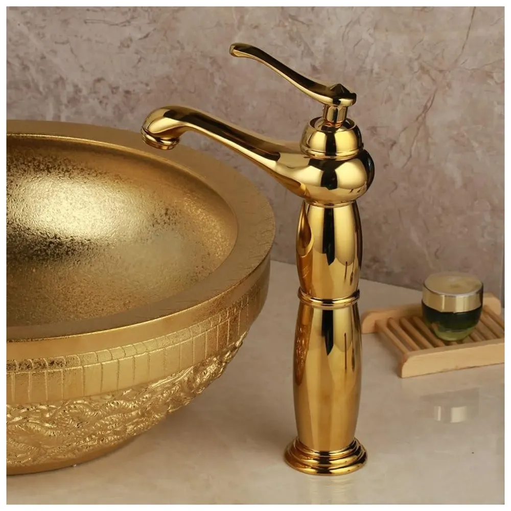 Gold Basin Faucet Tap Mixer, for Bathroom Toilet Wash Basins Hot and Cold Water Golden Belle (Gold)