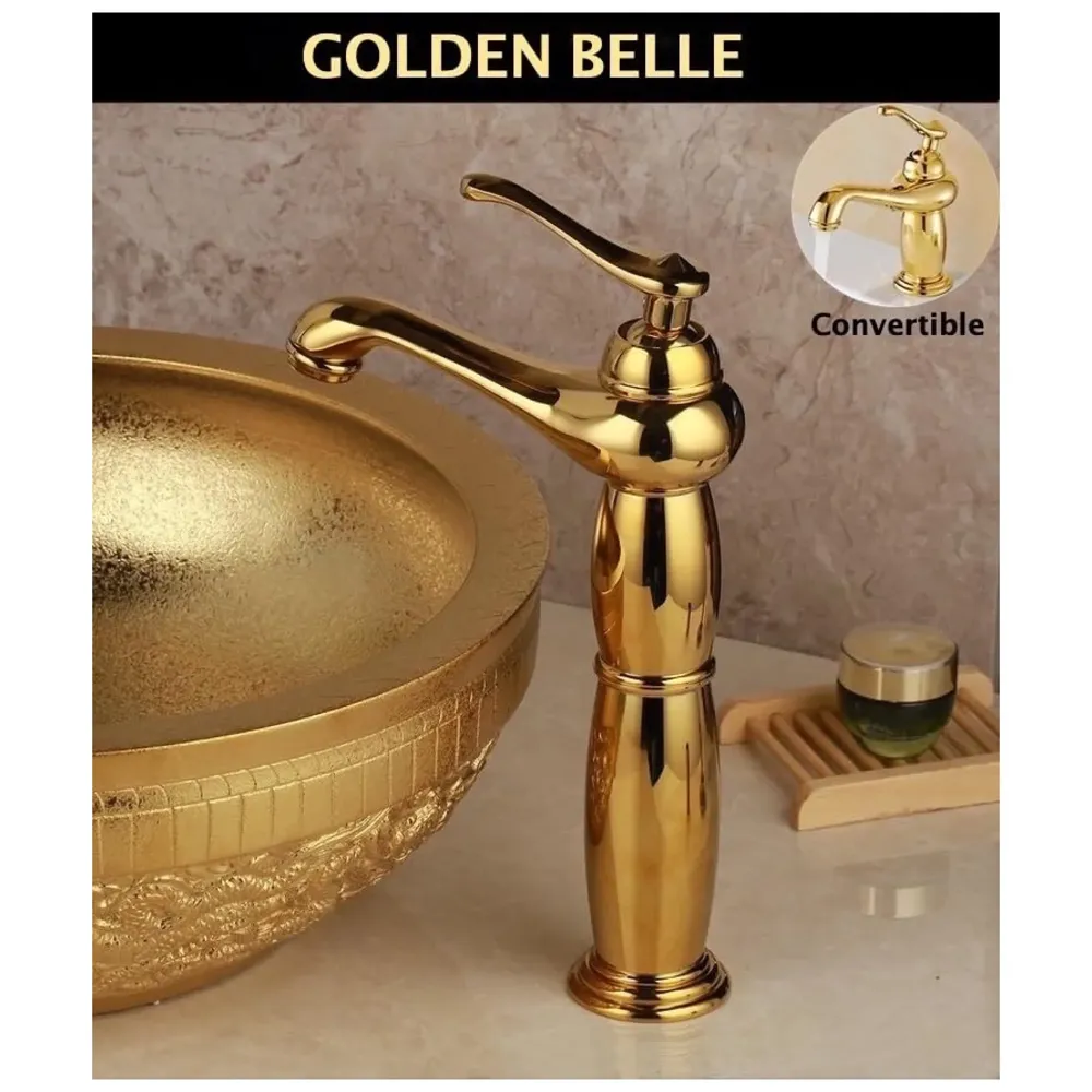 Gold Basin Faucet Tap Mixer, for Bathroom Toilet Wash Basins Hot and Cold Water Golden Belle (Gold)