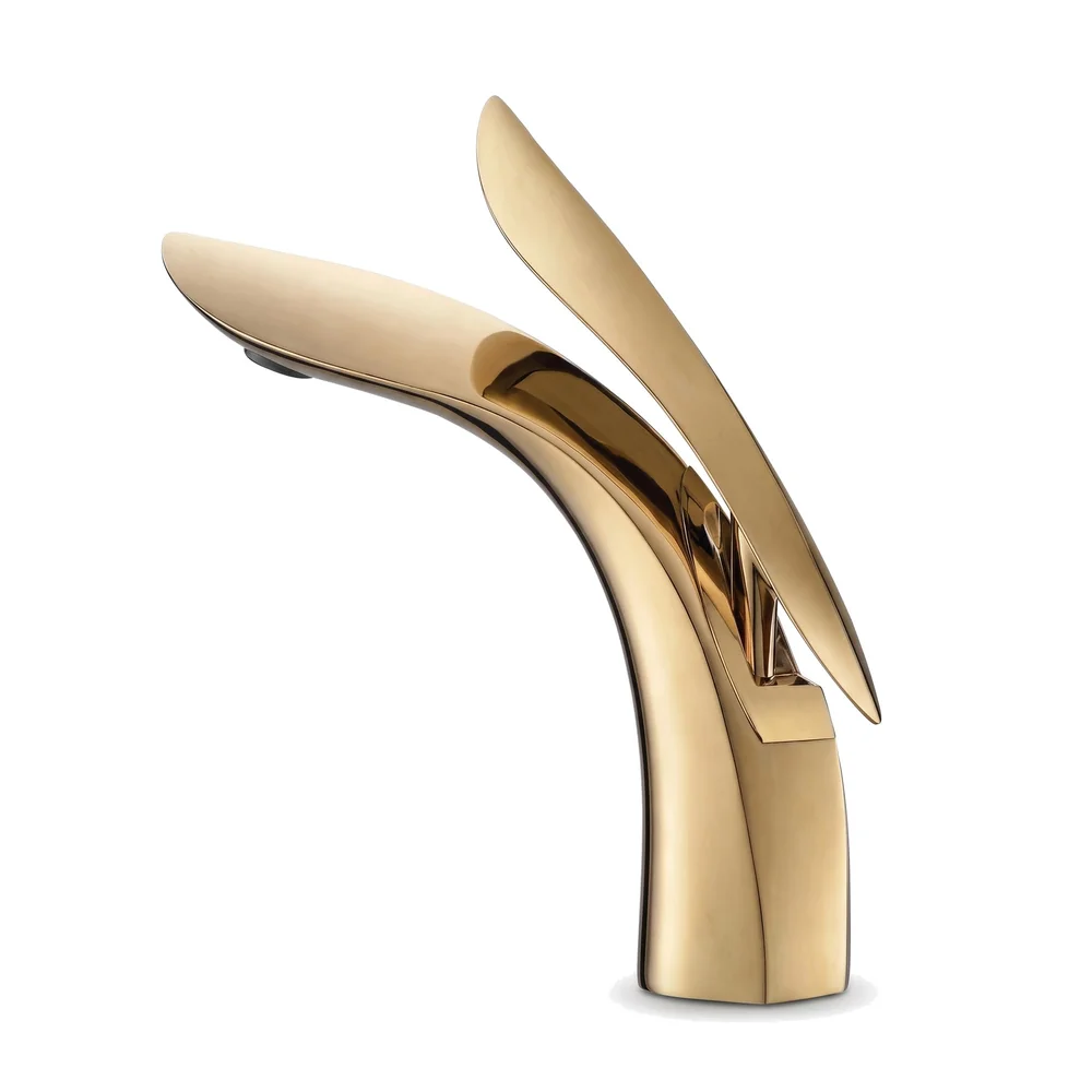 Gold Basin Tap Faucet Mixer for Bathroom Toilet Wash Basins Hot and Cold Water (Without pop-up) (Golden Leaf) 18.5 cm Height