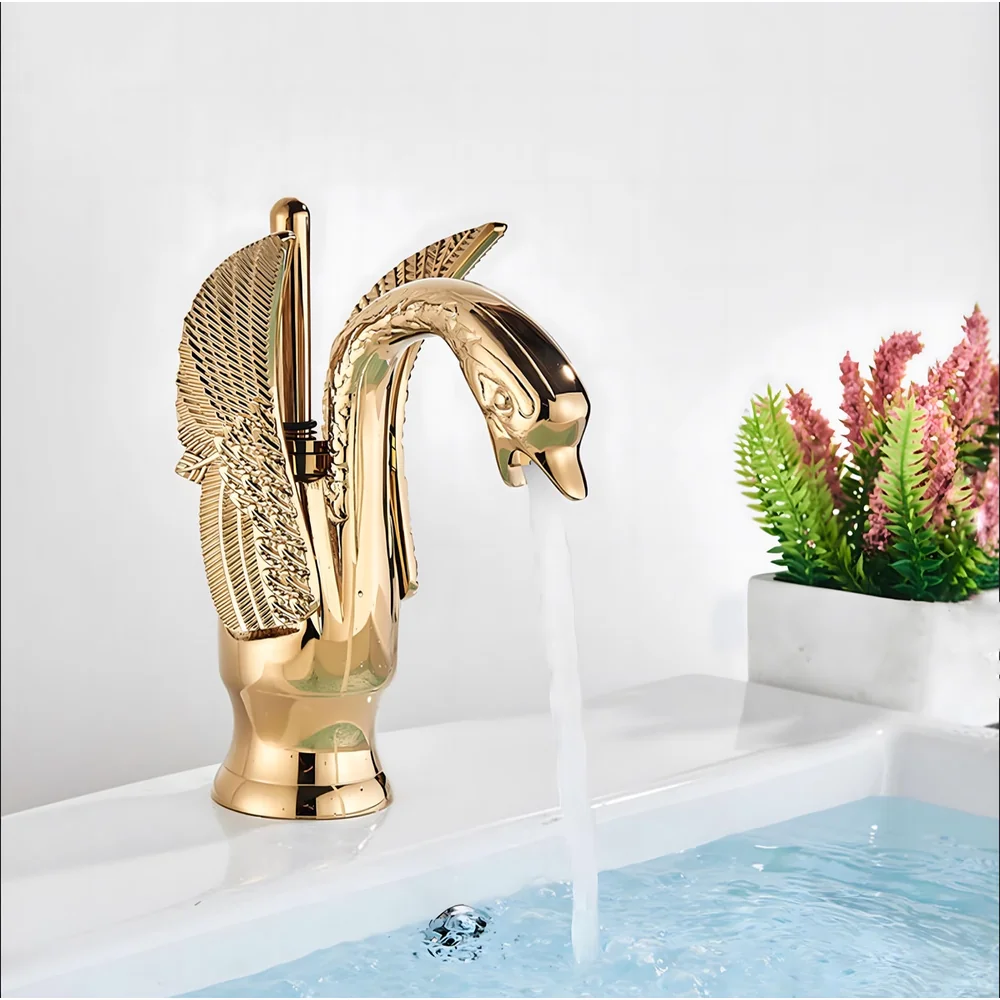 Golden Swan Heavy Single Lever Basin Mixer Faucet Tap Hot and Cold 12 inch Height Gold Brass for Bathroom Toilets Wash Basin