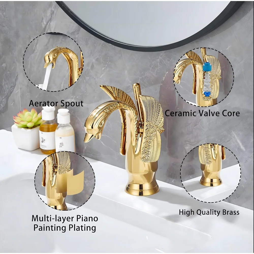 Golden Swan Heavy Single Lever Basin Mixer Faucet Tap Hot and Cold 12 inch Height Gold Brass for Bathroom Toilets Wash Basin
