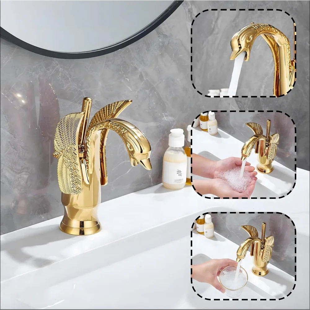 Golden Swan Heavy Single Lever Basin Mixer Faucet Tap Hot and Cold 12 inch Height Gold Brass for Bathroom Toilets Wash Basin