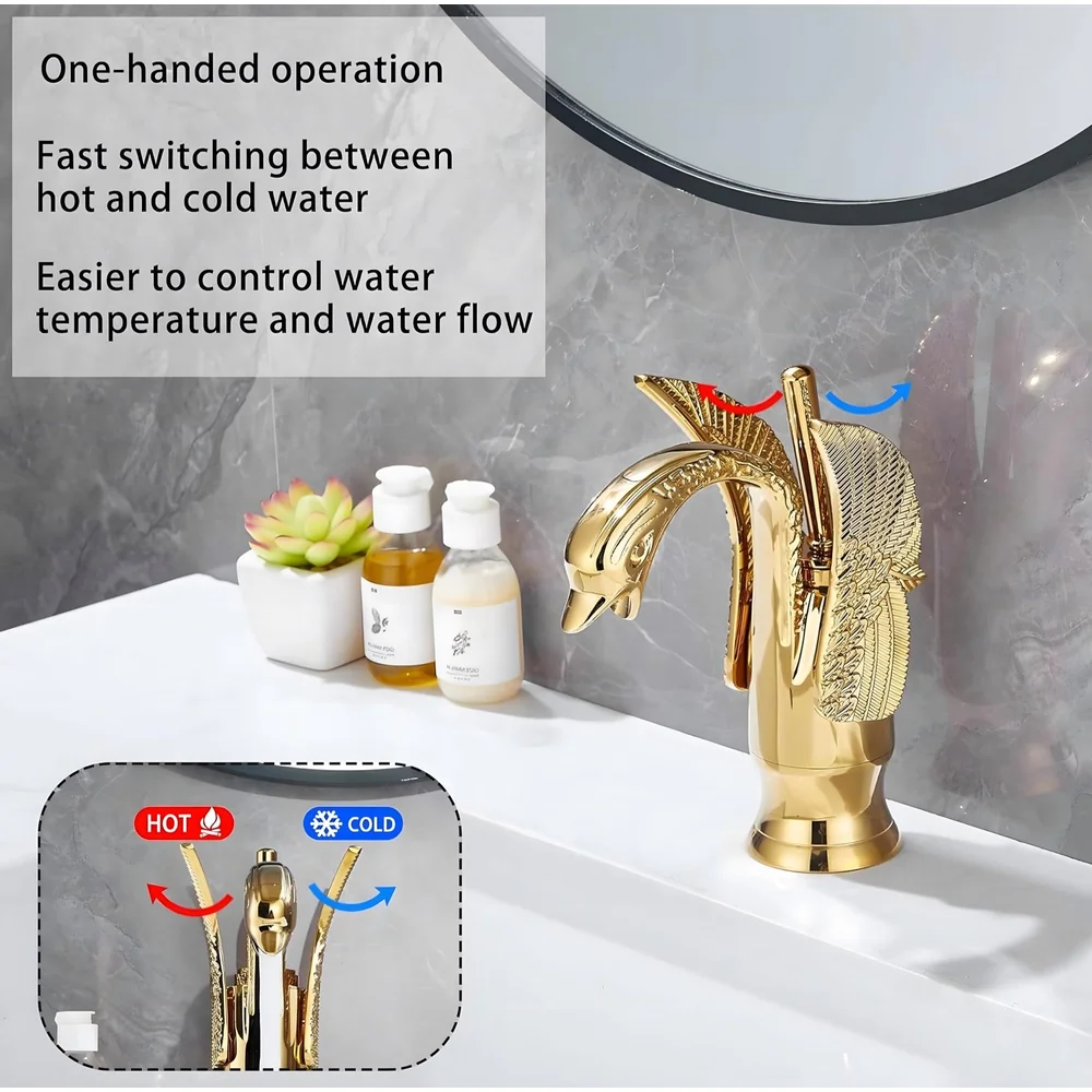 Golden Swan Heavy Single Lever Basin Mixer Faucet Tap Hot and Cold 12 inch Height Gold Brass for Bathroom Toilets Wash Basin