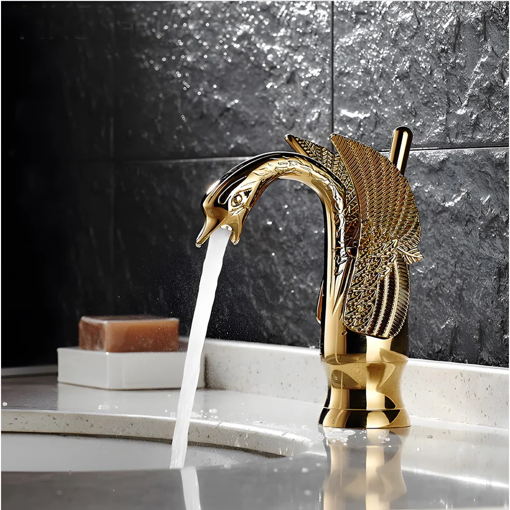 Golden Swan Heavy Single Lever Basin Mixer Faucet Tap Hot and Cold 12 inch Height Gold Brass for Bathroom Toilets Wash Basin