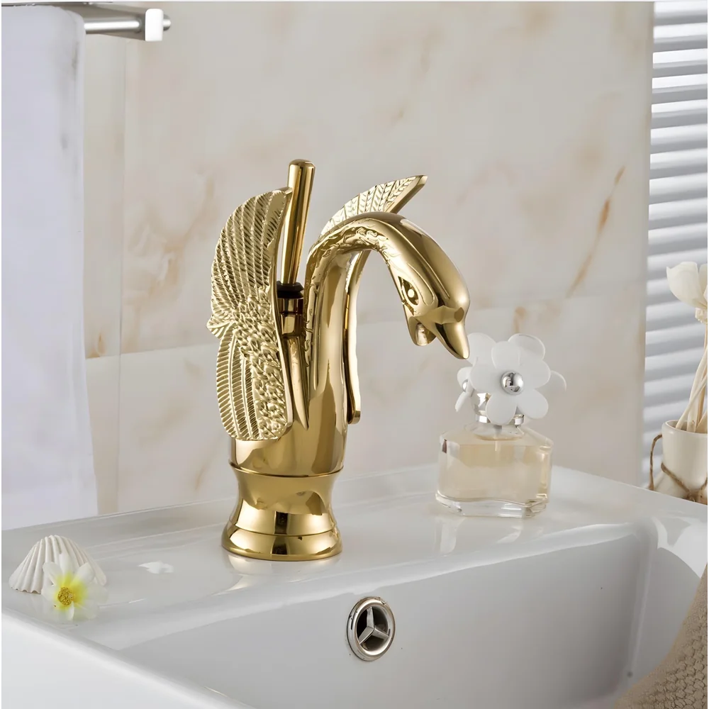 Golden Swan Heavy Single Lever Basin Mixer Faucet Tap Hot and Cold 12 inch Height Gold Brass for Bathroom Toilets Wash Basin