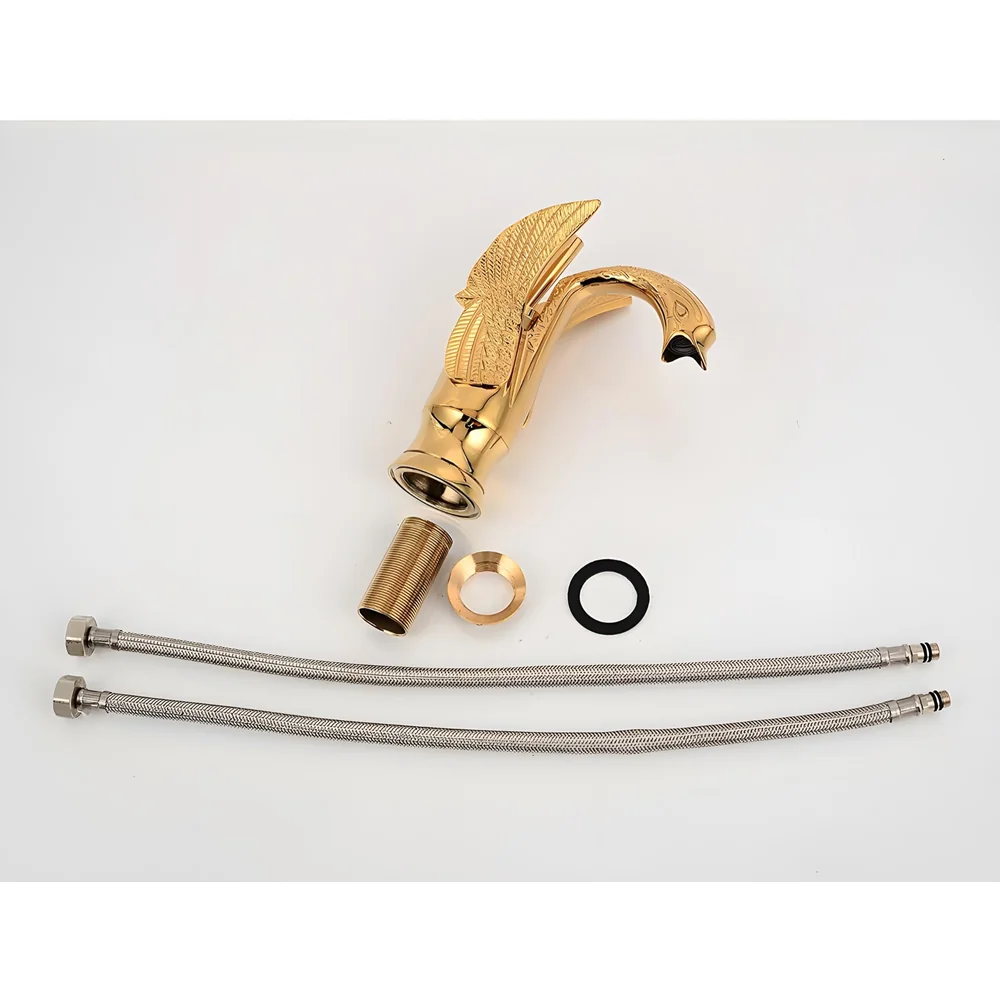 Golden Swan Heavy Single Lever Basin Mixer Faucet Tap Hot and Cold 12 inch Height Gold Brass for Bathroom Toilets Wash Basin